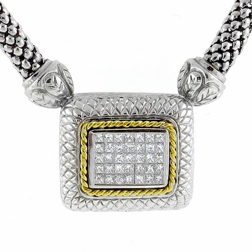 1.75ct Princess Cut Invisible Set Diamond 14k White Gold Necklace