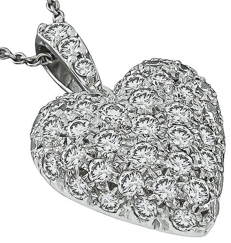 Round Cut Diamond 14k White Gold Heart Pendant