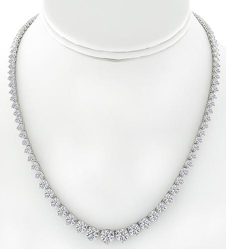 GIA Round Cut Diamond 18k White Gold Tennis Necklace