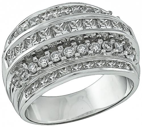 Princess and Round Cut Diamond 14k White Gold Ring