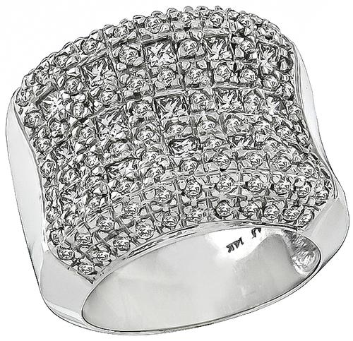 Princess and Round Cut Diamond 14k White Gold Ring