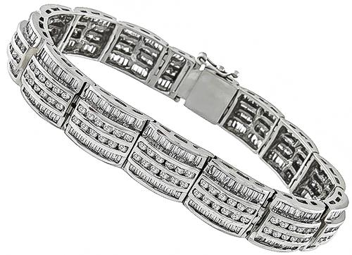 Round and Baguette Cut Diamond 14k White Gold Bracelet