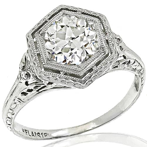 Antique GIA Diamond 18k White Gold Engagement Ring