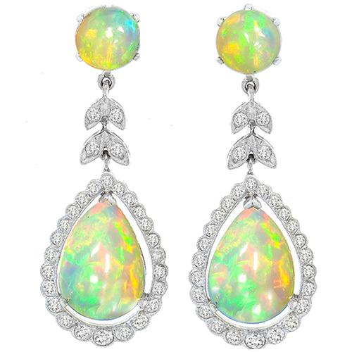 Opal Diamond Dangling Earrings | Israel Rose