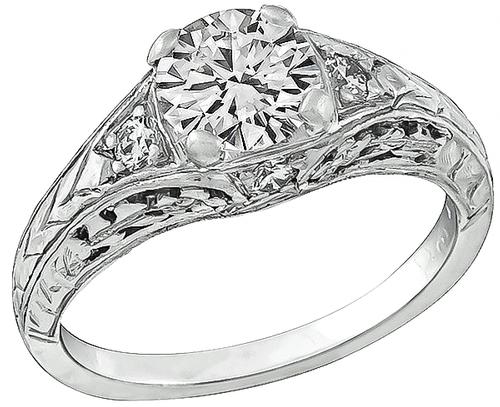 Edwardian Style Round Brilliant Cit Diamond Platinum Engagement Ring