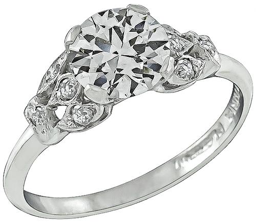 Old Mine Cut Diamond Platinum Engagement Ring