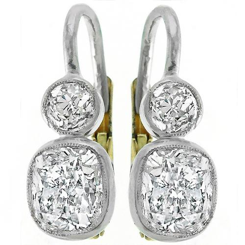 GIA 2.02cttw Diamond Platinum Gold Earrings