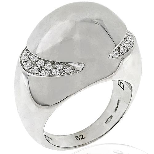 18k White Gold Diamond Bvlgari Dome Ring New York Estate Jewelry