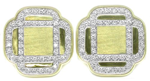 Round Cut Diamond 18k Yellow Gold Ether Gallant Earrings