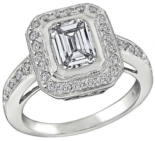 Emerald Cut Diamond 18k White Gold Engagement Ring and Wedding Band Set