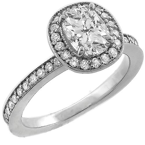 Estate GIA Certified  1.01ct Cushion Cut Diamond 14k White Gold Engagement Ring