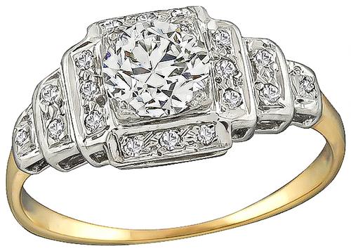 Old Mine Cut Diamond 14k Yellow and White Gold Engagement Ring