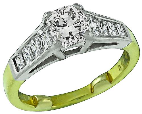 Cushion Cut Diamond 18k Yellow Gold Platinum Engagement Ring