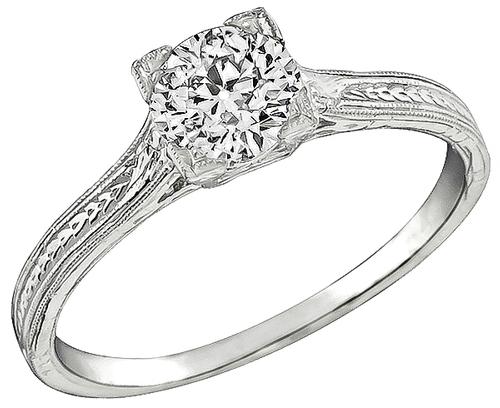 Old European Cut Diamond Platinum Engagement Ring