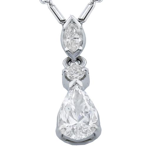 GIA Certified 0.83ct Pear Shape Diamond 14k White  Gold Necklace