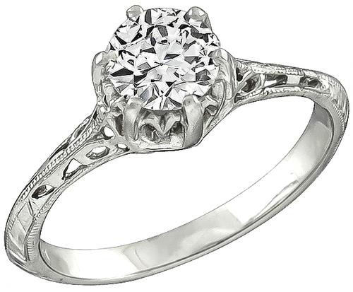 Edwardian Style Round Cut Diamond Platinum Engagement Ring