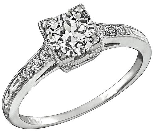 Old Mine Cut Diamond Platinum Engagement Ring