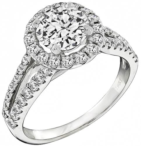 Round Brilliant Cut Diamond 18k White Gold Halo Engagement Ring