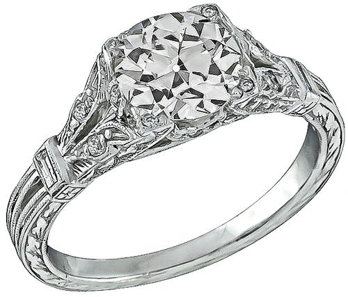 Old European Cut Diamond Platinum Engagement Ring