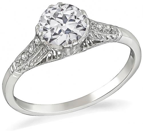 Edwardian 0.91ct Round Brilliant Cut Diamond Platinum Engagement Ring 