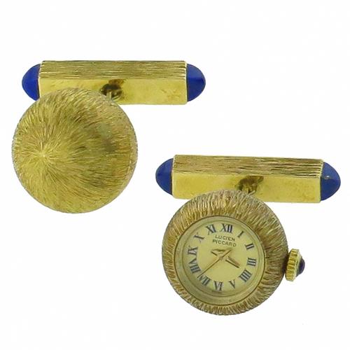 14k Yellow Gold Sugar Loaf Lapis Sapphire  Lucien Piccard Watch Cufflinks