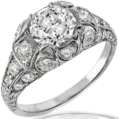 Art Deco GIA 1.55ct Diamond Platinum Ring