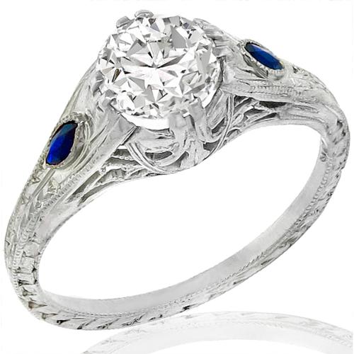 Art Deco 0.84ct Diamond Sapphire Engagement Ring