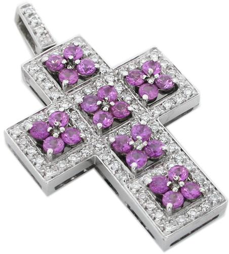 1.20ct Pink Sapphire  1.00ct Diamond 18k White Gold Cross Pendant