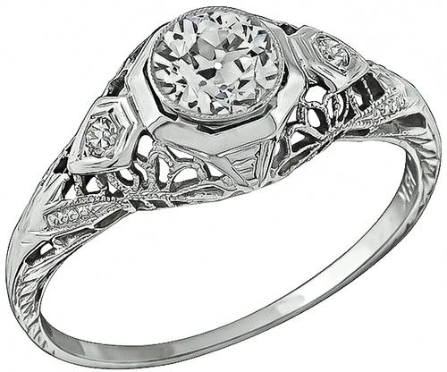 Edwardian Old Mine Cut Diamond 18k White Gold Engagement Ring