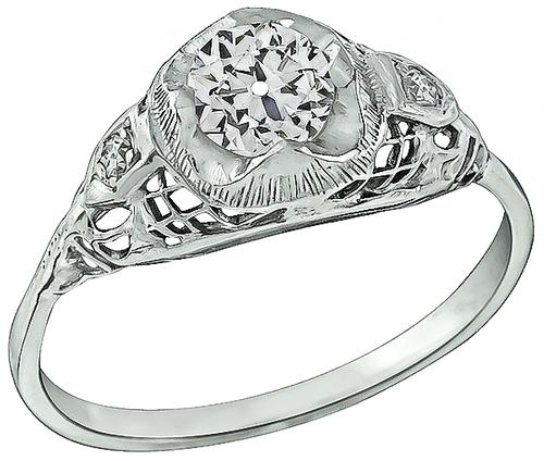 Edwardian Old Mine Cut Diamond 14k White Gold Engagement Ring