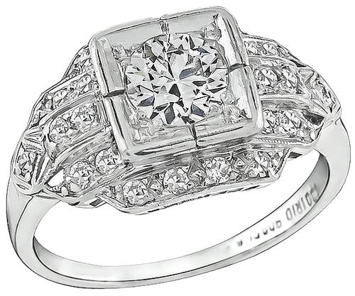 Art Deco Round Cut Diamond Platinum Engagement Ring