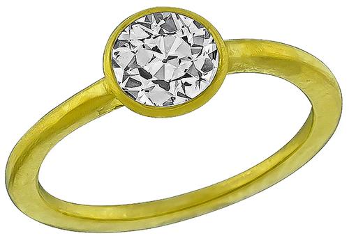 Old Mine Cut Diamond 18k Yellow Gold Solitaire Engagement Ring