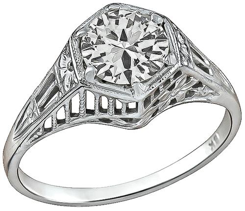 Edwardian Old Mine Cut Diamond 18k White Gold Engagement Ring