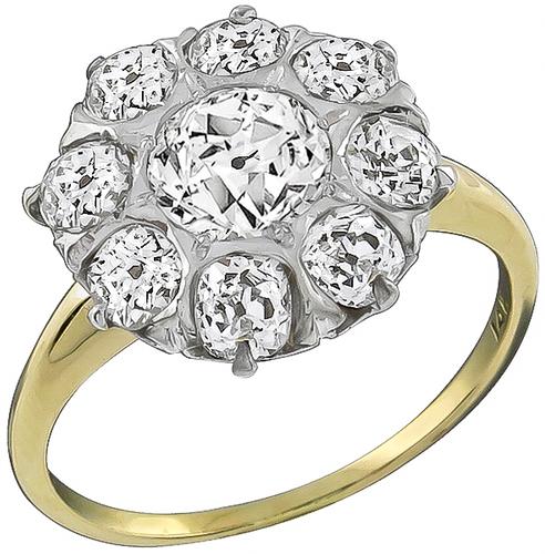 Victorian Old Mine Cut Diamond 14k Yellow and White Gold Ring