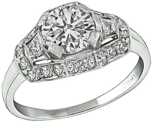 Art Deco Round Cut Diamond Platinum Engagement Ring