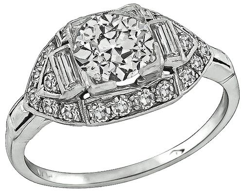 Art Deco Old Mine Cut Diamond Platinum Engagement Ring