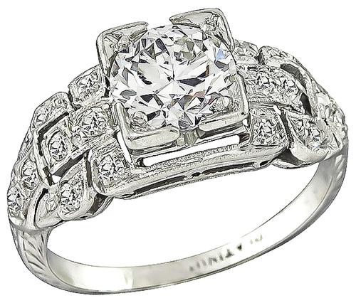 Art Deco Round Cut Diamond Platinum Engagement Ring