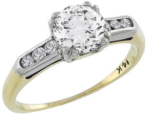 1920s Old Mine Cut Diamond 14k Yellow and White Gold Engagement Ring