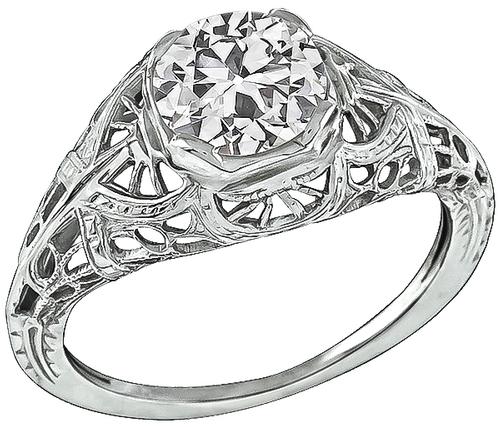 Edwardian Old Mine Cut Diamond 18k White Gold Engagement Ring