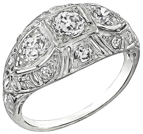 Art Deco Old Mine Cut Diamond Platinum Anniversary Ring