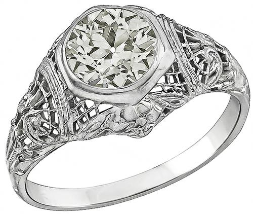 Edwardian Old Mine Cut Diamond 18k White Gold Engagement Ring