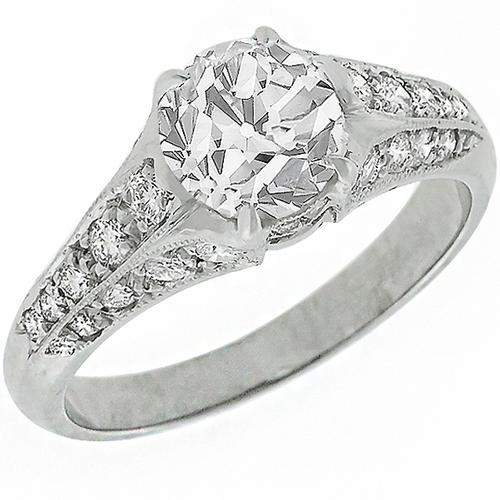 Estate 1.46  Old Mine Cut  Diamond Platinum Engagement Ring