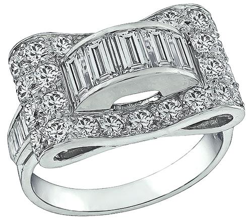 1950s Baguette and Round Cut Diamond Platinum Ring