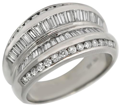  1.10ct Tapered Baguette Diamond & 0.60ct Round  Diamond 18k White Gold Ring