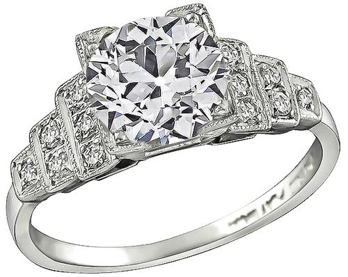 Art Deco Old Mine Cut Diamond Platinum Engagement Ring