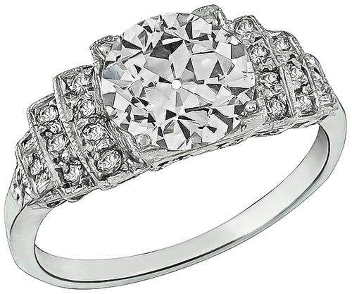 Art Deco Old Mine Cut Diamond Platinum Engagement Ring