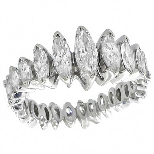 Estate Tapering 2.00ct Marquise Cut Diamond 14k WHite Gold Eternity Ring 
