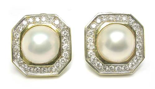 14K Solid Gold Mabe Pearl Earrings Vintage Pearl Earrings 