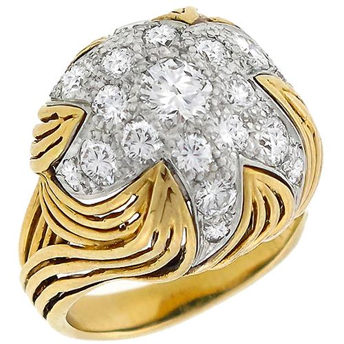 1940s 2.50ct Round Cut  Diamond Star 14k Yellow Gold Platinum  Ring