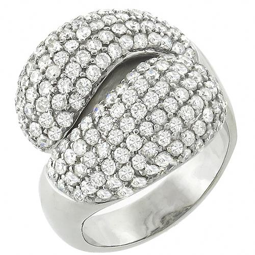 Estate  3.87ct Round Cut Diamond 18k White Gold Cocktail Ring 